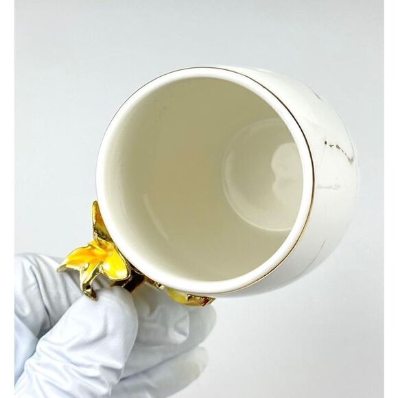 BTaT Brew To A Tea Fancy Ceramic Coffee Tea Mug w/ Spoon Floral White Yellow Gol - Picture 8 of 8